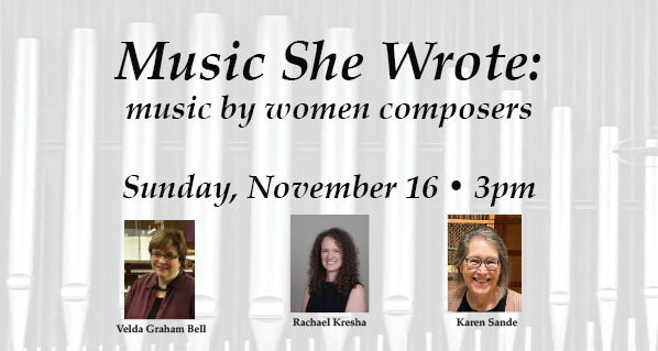 Website banner Music She Wrote organ concert